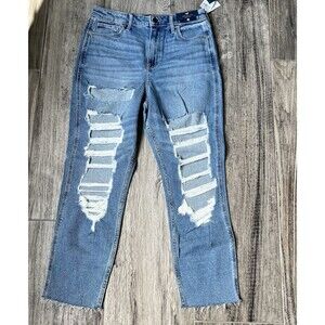 Hollister Ultra High-Rise Mom Jeans Distressed Denim Sz 7s vintage stretch NWT